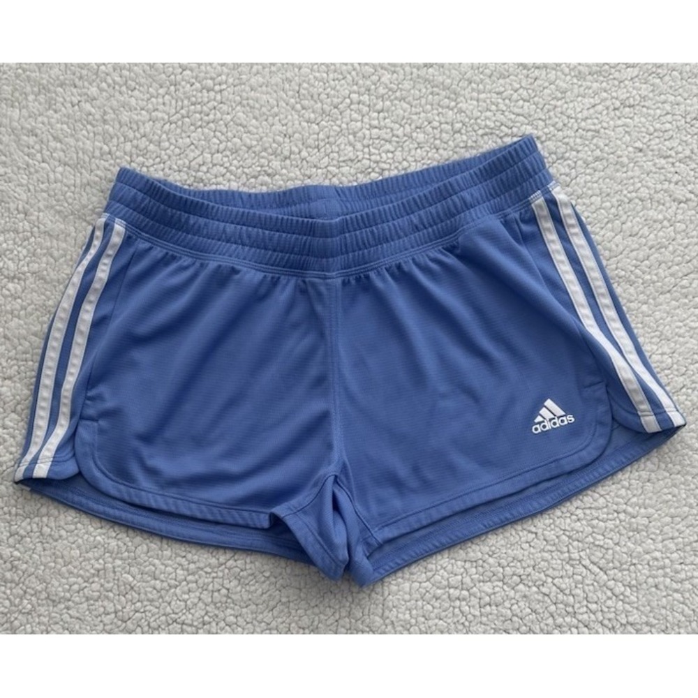 adidas Women Athletic Shorts in Periwinkle Blue with White Stripes